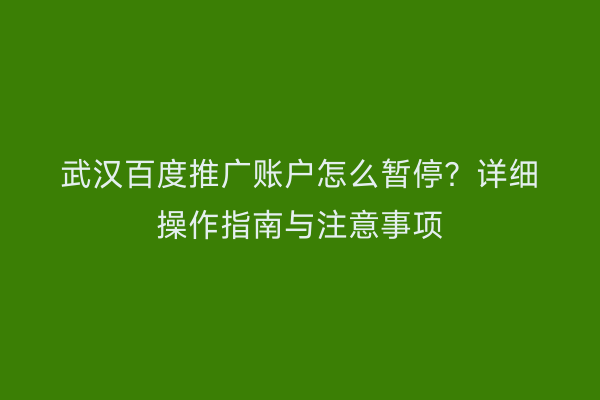 武汉百度推广账户怎么暂停？详细操作指南与注意事项