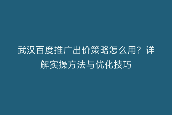 武汉百度推广出价策略怎么用？详解实操方法与优化技巧