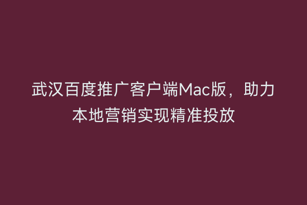 武汉百度推广客户端Mac版，助力本地营销实现精准投放