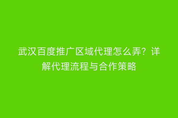 武汉百度推广区域代理怎么弄？详解代理流程与合作策略