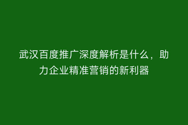 武汉百度推广深度解析是什么，助力企业精准营销的新利器