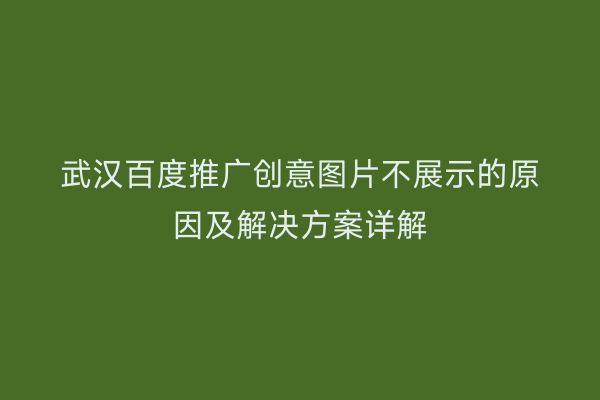 武汉百度推广创意图片不展示的原因及解决方案详解
