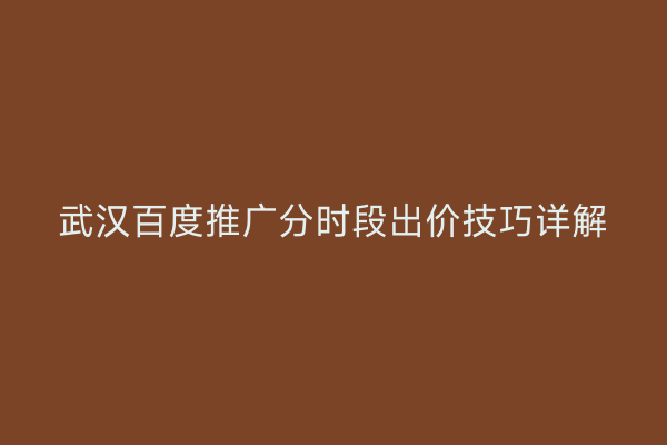 武汉百度推广分时段出价技巧详解