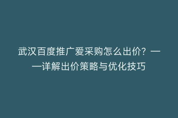 武汉百度推广爱采购怎么出价？——详解出价策略与优化技巧