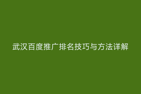 武汉百度推广排名技巧与方法详解