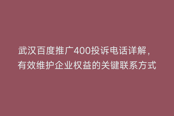 武汉百度推广400投诉电话详解，有效维护企业权益的关键联系方式