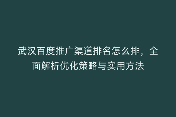 武汉百度推广渠道排名怎么排，全面解析优化策略与实用方法