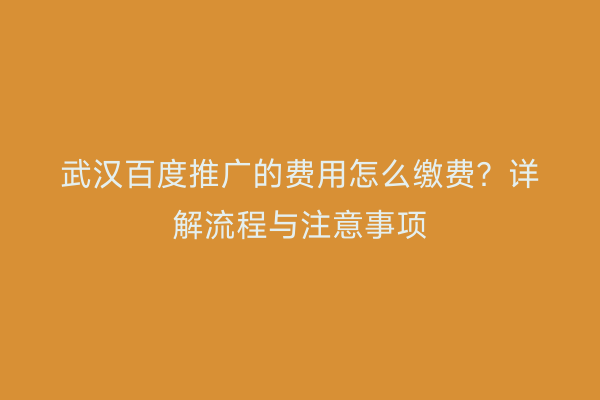 武汉百度推广的费用怎么缴费？详解流程与注意事项