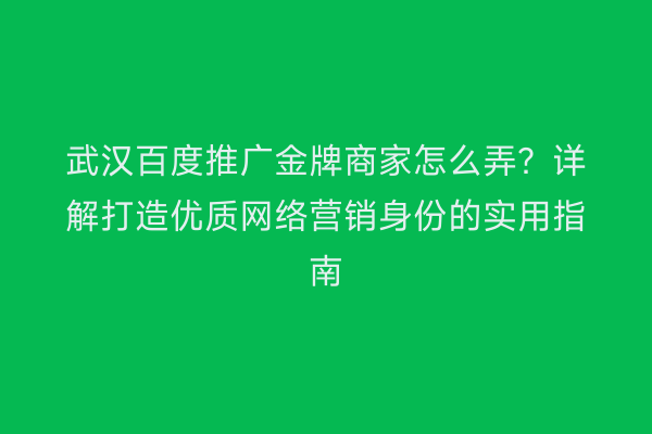 武汉百度推广金牌商家怎么弄？详解打造优质网络营销身份的实用指南