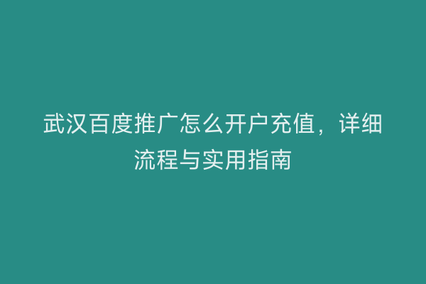 武汉百度推广怎么开户充值，详细流程与实用指南
