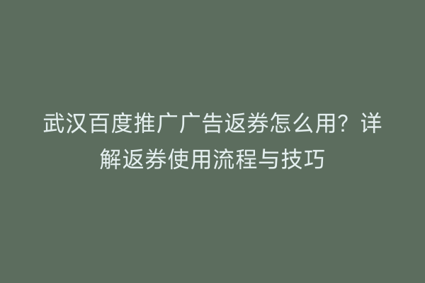 武汉百度推广广告返券怎么用？详解返券使用流程与技巧