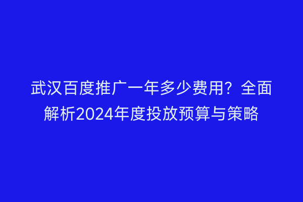 武汉百度推广一年多少费用？全面解析2024年度投放预算与策略