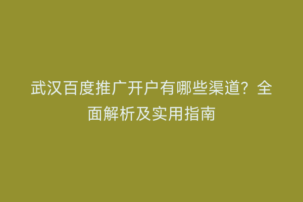 武汉百度推广开户有哪些渠道？全面解析及实用指南