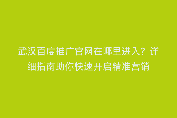 武汉百度推广官网在哪里进入？详细指南助你快速开启精准营销