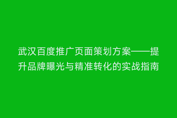 武汉百度推广页面策划方案——提升品牌曝光与精准转化的实战指南