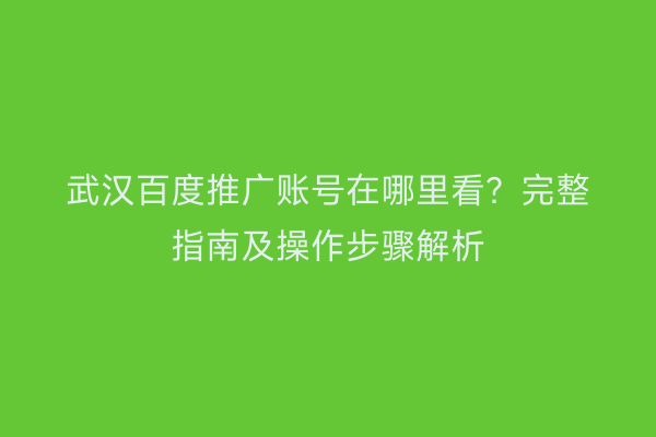 武汉百度推广账号在哪里看？完整指南及操作步骤解析
