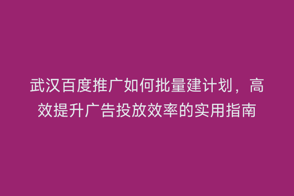 武汉百度推广如何批量建计划，高效提升广告投放效率的实用指南