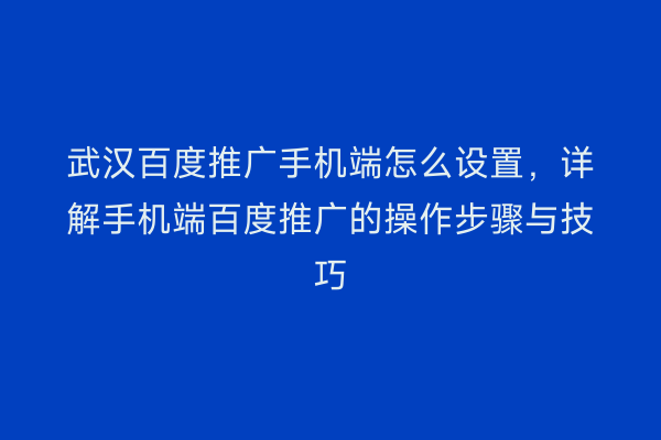 武汉百度推广手机端怎么设置，详解手机端百度推广的操作步骤与技巧