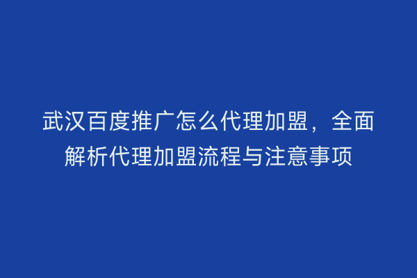武汉百度推广怎么代理加盟，全面解析代理加盟流程与注意事项