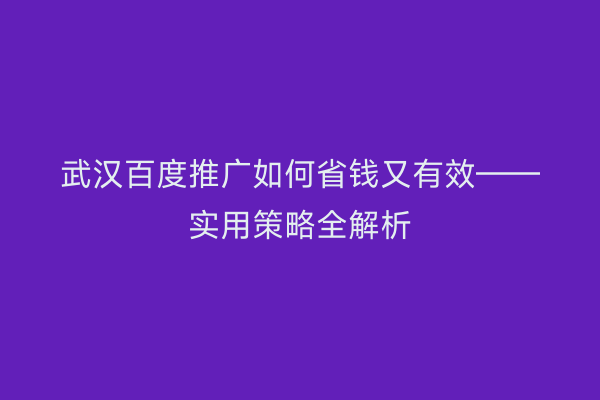 武汉百度推广如何省钱又有效——实用策略全解析