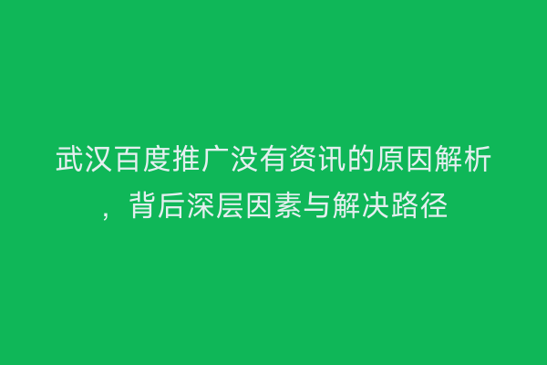 武汉百度推广没有资讯的原因解析，背后深层因素与解决路径