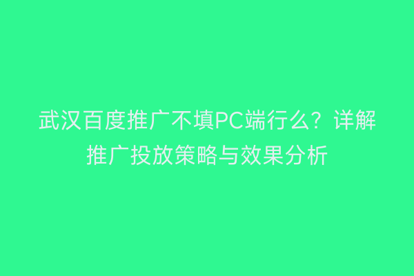 武汉百度推广不填PC端行么？详解推广投放策略与效果分析