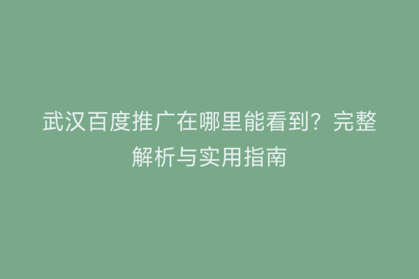 武汉百度推广在哪里能看到？完整解析与实用指南