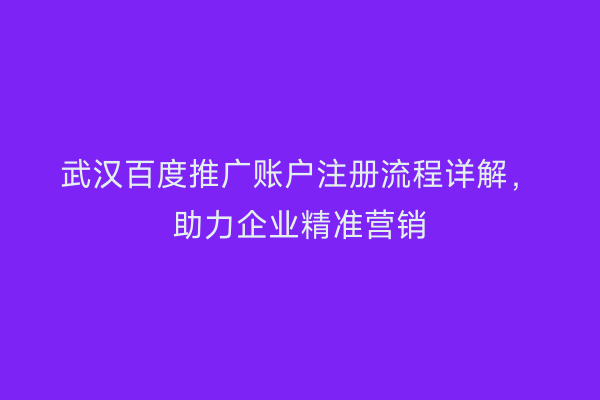 武汉百度推广账户注册流程详解，助力企业精准营销