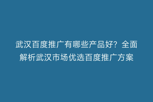 武汉百度推广有哪些产品好？全面解析武汉市场优选百度推广方案