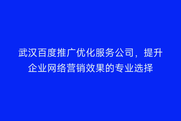 武汉百度推广优化服务公司，提升企业网络营销效果的专业选择