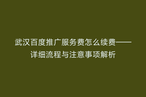 武汉百度推广服务费怎么续费——详细流程与注意事项解析