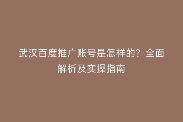 武汉百度推广账号是怎样的？全面解析及实操指南