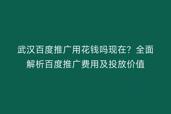 武汉百度推广用花钱吗现在？全面解析百度推广费用及投放价值