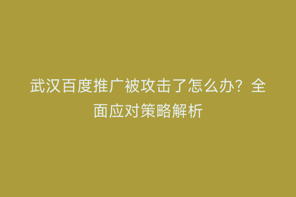 武汉百度推广被攻击了怎么办？全面应对策略解析