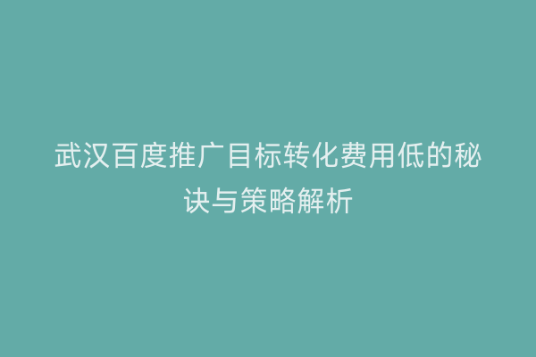 武汉百度推广目标转化费用低的秘诀与策略解析