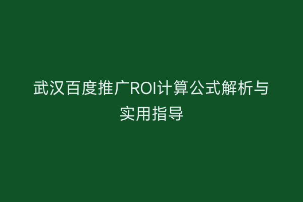 武汉百度推广ROI计算公式解析与实用指导