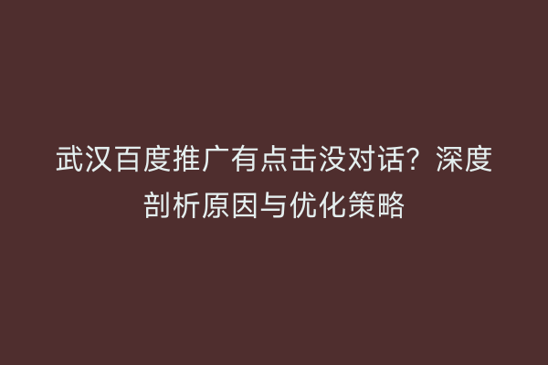 武汉百度推广有点击没对话？深度剖析原因与优化策略