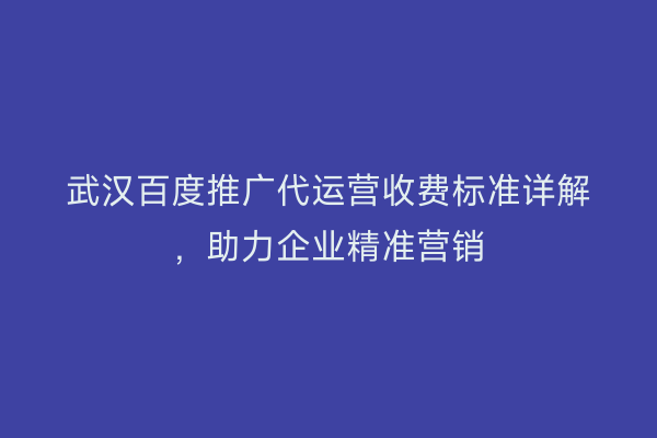 武汉百度推广代运营收费标准详解，助力企业精准营销