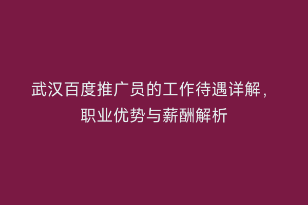 武汉百度推广员的工作待遇详解，职业优势与薪酬解析