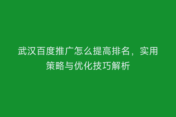 武汉百度推广怎么提高排名，实用策略与优化技巧解析