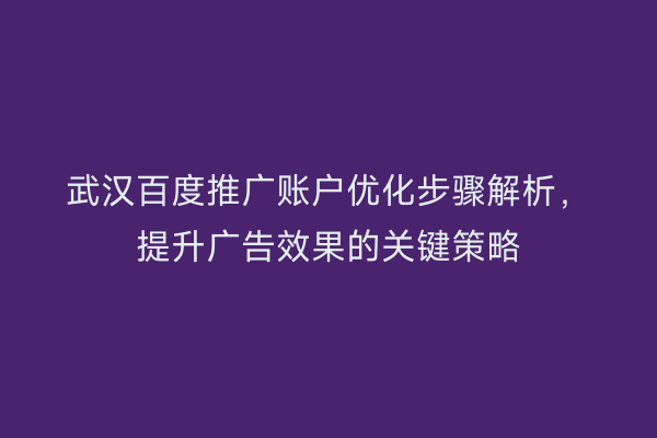 武汉百度推广账户优化步骤解析，提升广告效果的关键策略
