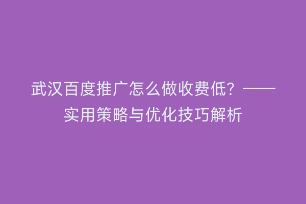 武汉百度推广怎么做收费低？——实用策略与优化技巧解析