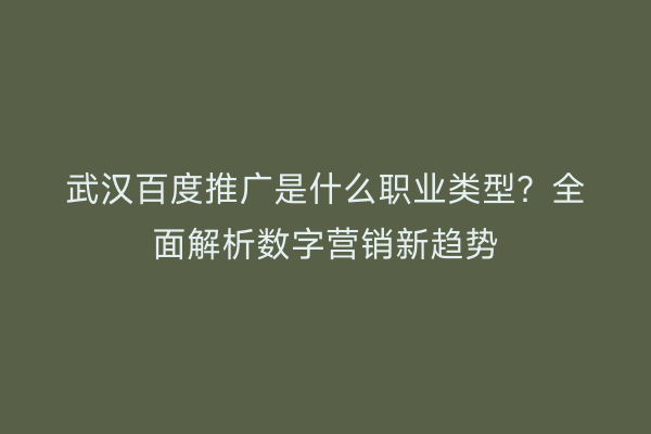 武汉百度推广是什么职业类型？全面解析数字营销新趋势