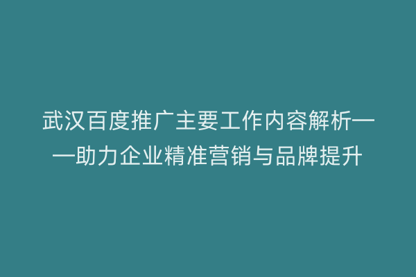 武汉百度推广主要工作内容解析——助力企业精准营销与品牌提升