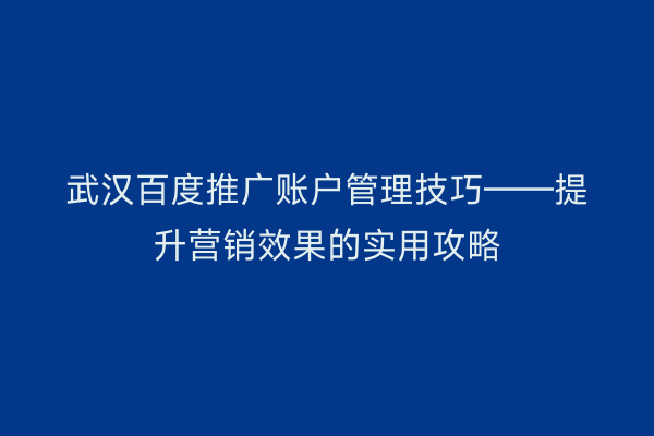武汉百度推广账户管理技巧——提升营销效果的实用攻略
