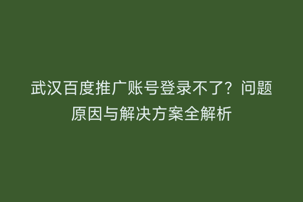 武汉百度推广账号登录不了？问题原因与解决方案全解析