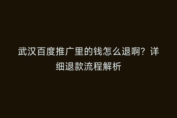 武汉百度推广里的钱怎么退啊？详细退款流程解析