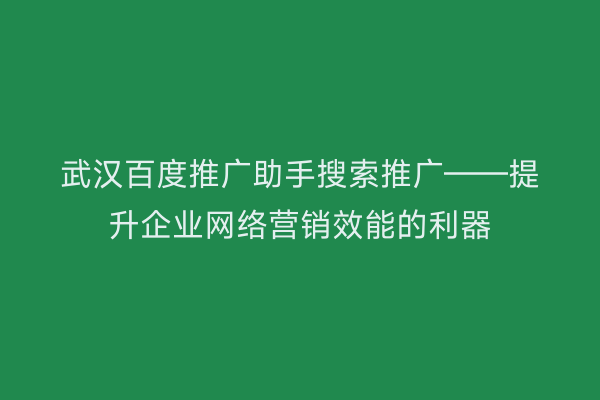 武汉百度推广助手搜索推广——提升企业网络营销效能的利器