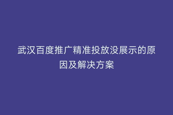 武汉百度推广精准投放没展示的原因及解决方案
