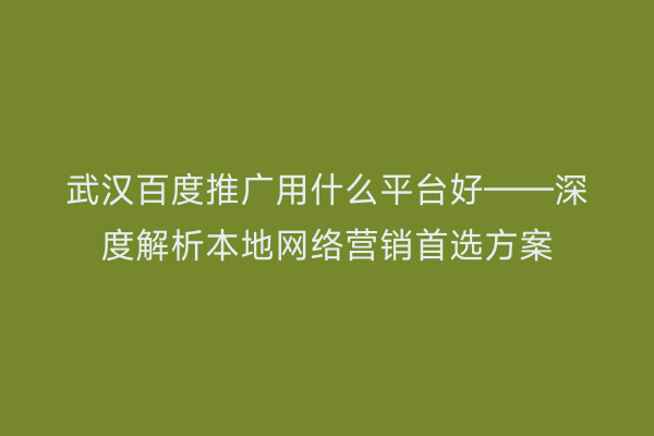 武汉百度推广用什么平台好——深度解析本地网络营销首选方案